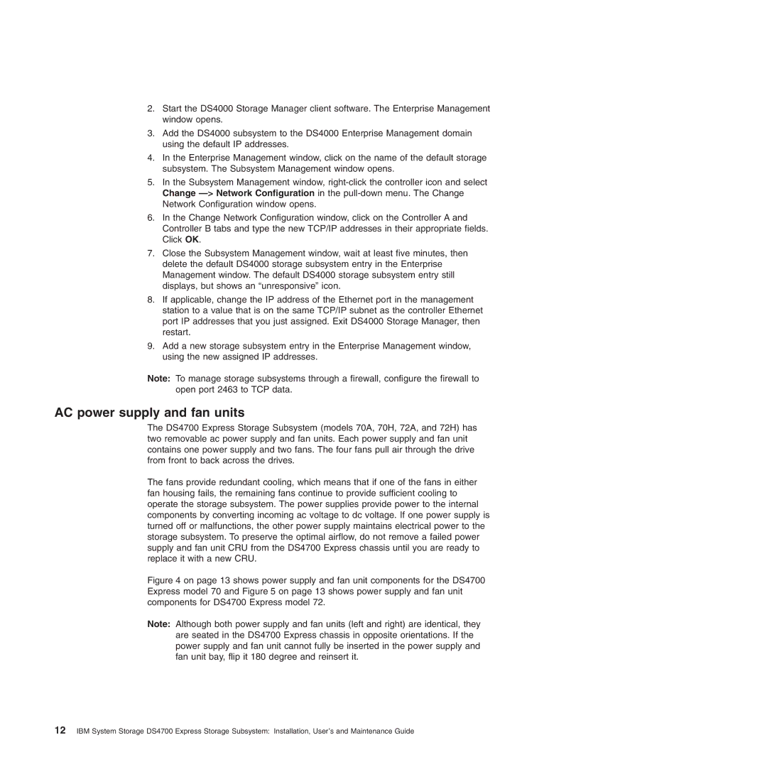 IBM DS4700 manual AC power supply and fan units 