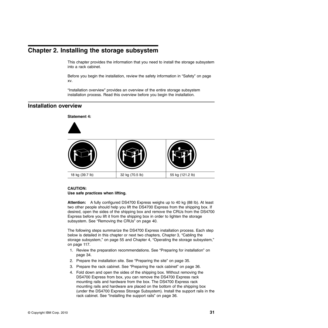 IBM DS4700 manual Installing the storage subsystem, Installation overview 