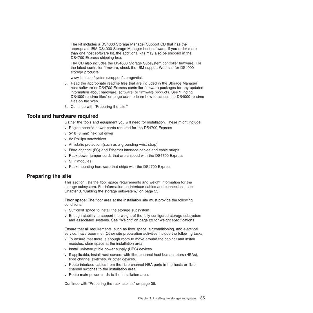 IBM DS4700 manual Tools and hardware required, Preparing the site 