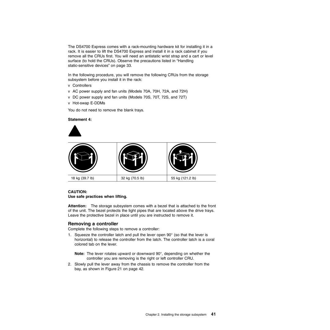 IBM DS4700 manual Removing a controller, Statement 