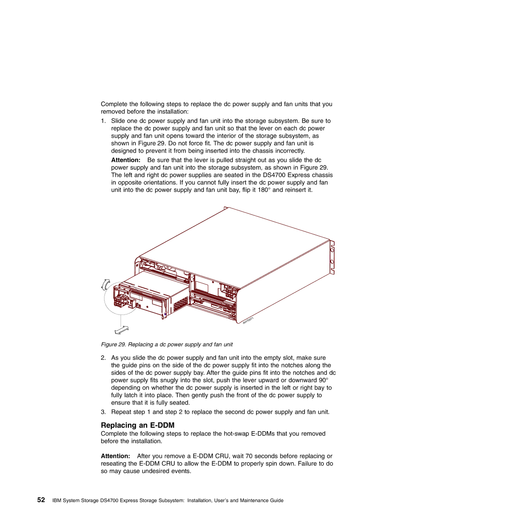 IBM DS4700 manual Replacing an E-DDM, Replacing a dc power supply and fan unit 