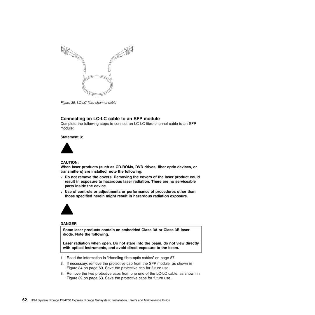 IBM DS4700 manual Connecting an LC-LC cable to an SFP module, LC-LC fibre-channel cable 