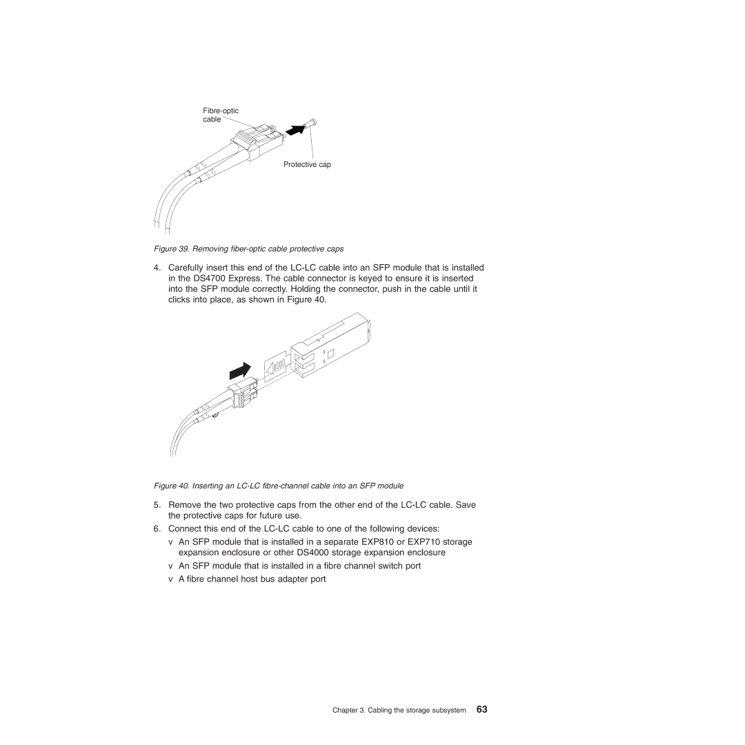 IBM DS4700 manual Removing fiber-optic cable protective caps 