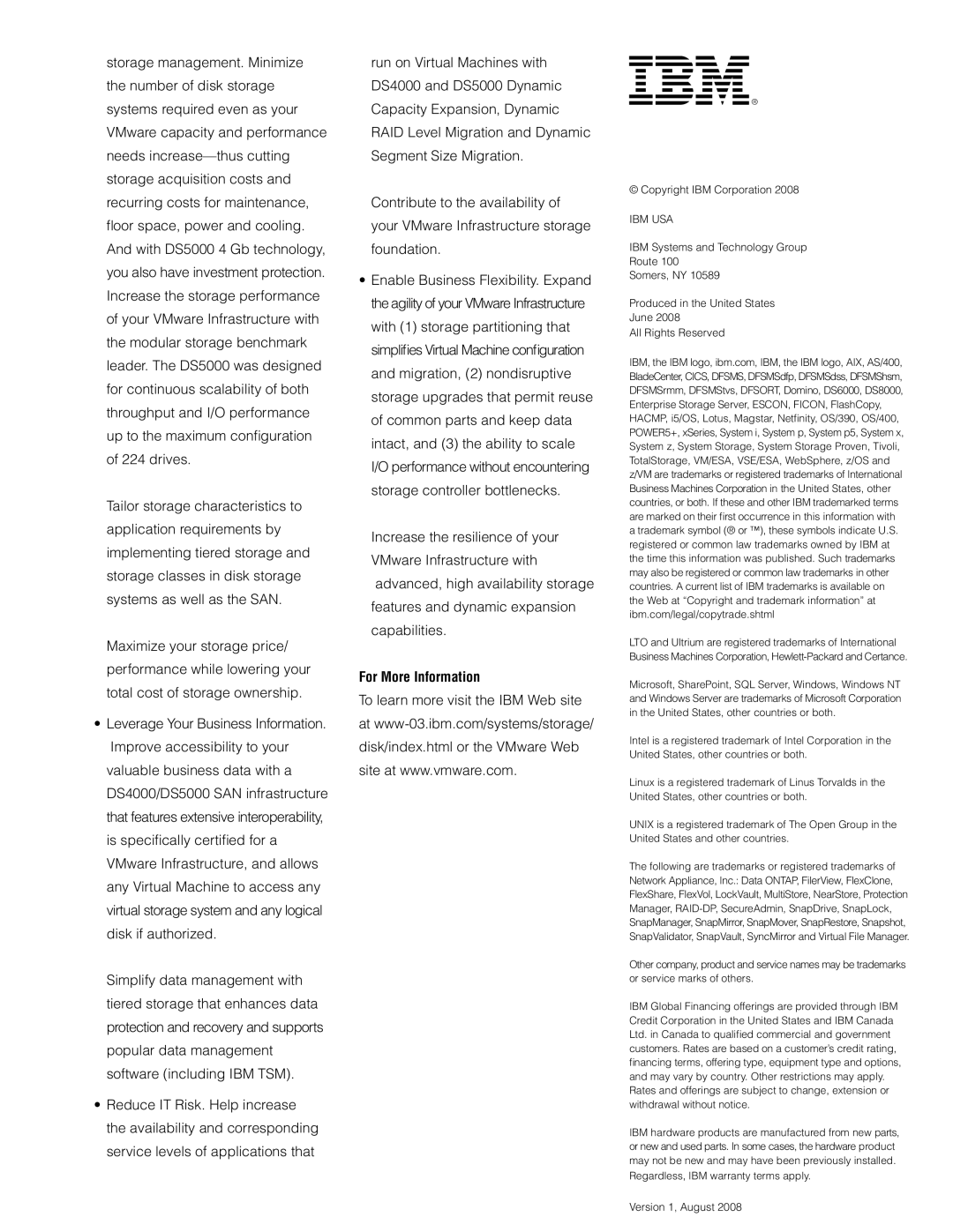 IBM DS4000, DS5000 manual For More Information, Ibm Usa 