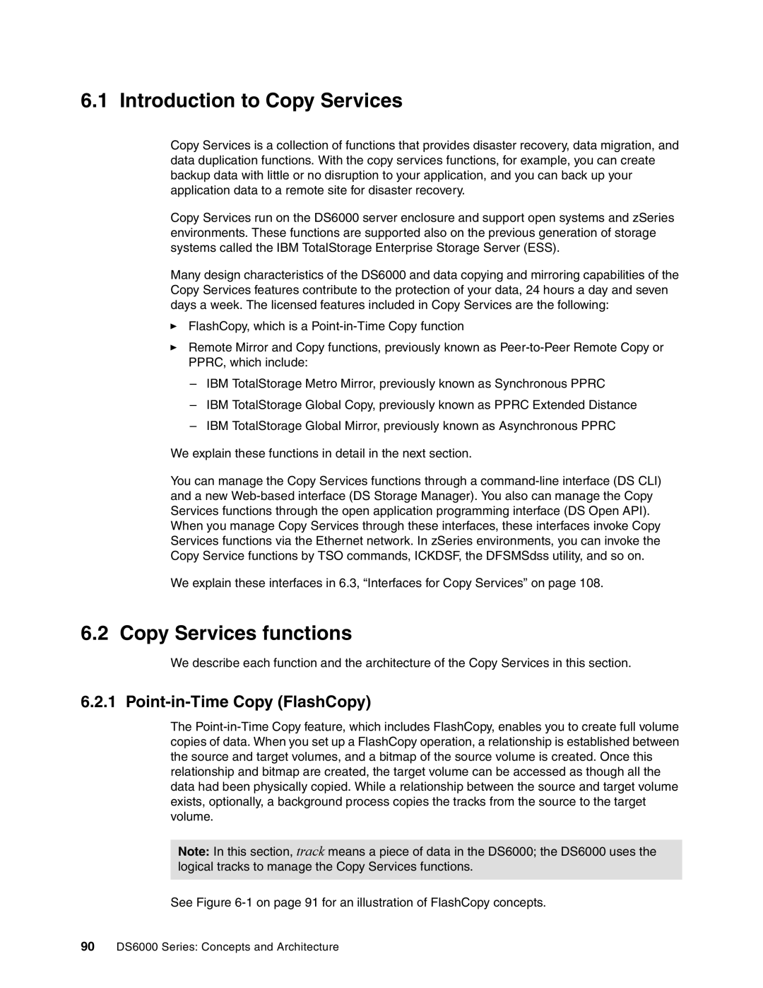 IBM DS6000 Series manual Introduction to Copy Services, Copy Services functions, Point-in-Time Copy FlashCopy 