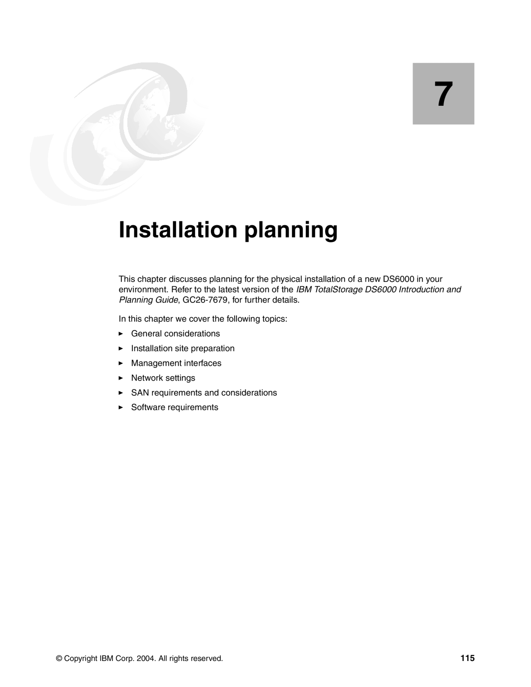 IBM DS6000 Series manual Installation planning, 115 