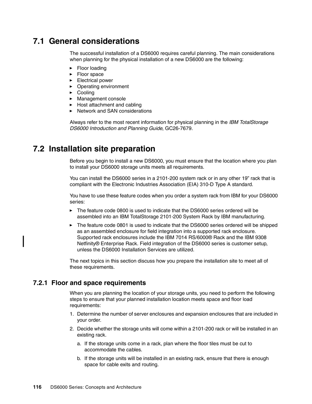 IBM DS6000 Series manual General considerations, Installation site preparation, Floor and space requirements 