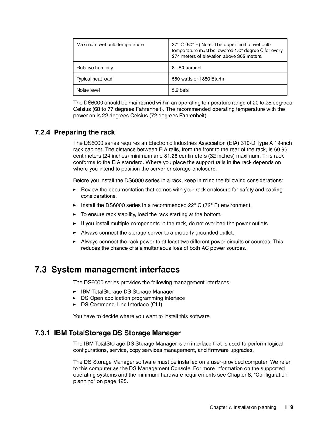 IBM DS6000 Series manual System management interfaces, Preparing the rack, IBM TotalStorage DS Storage Manager, 119 