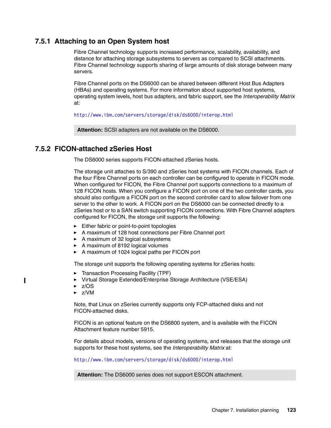 IBM DS6000 Series manual Attaching to an Open System host, FICON-attached zSeries Host, 123 