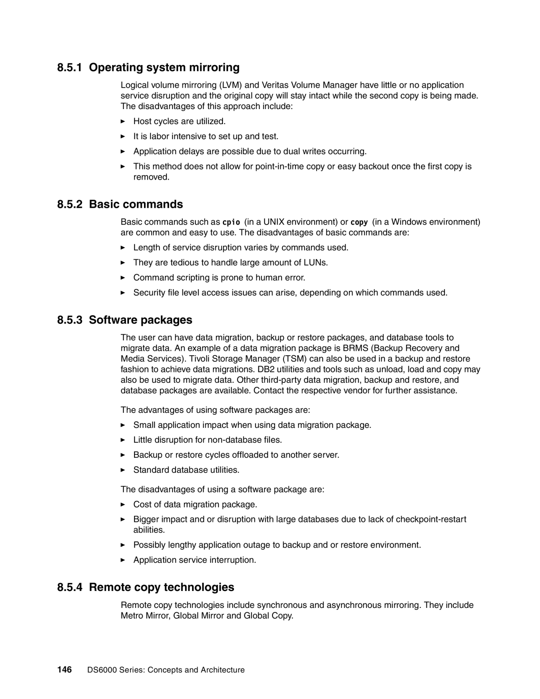 IBM DS6000 Series manual Operating system mirroring, Basic commands, Software packages, Remote copy technologies 