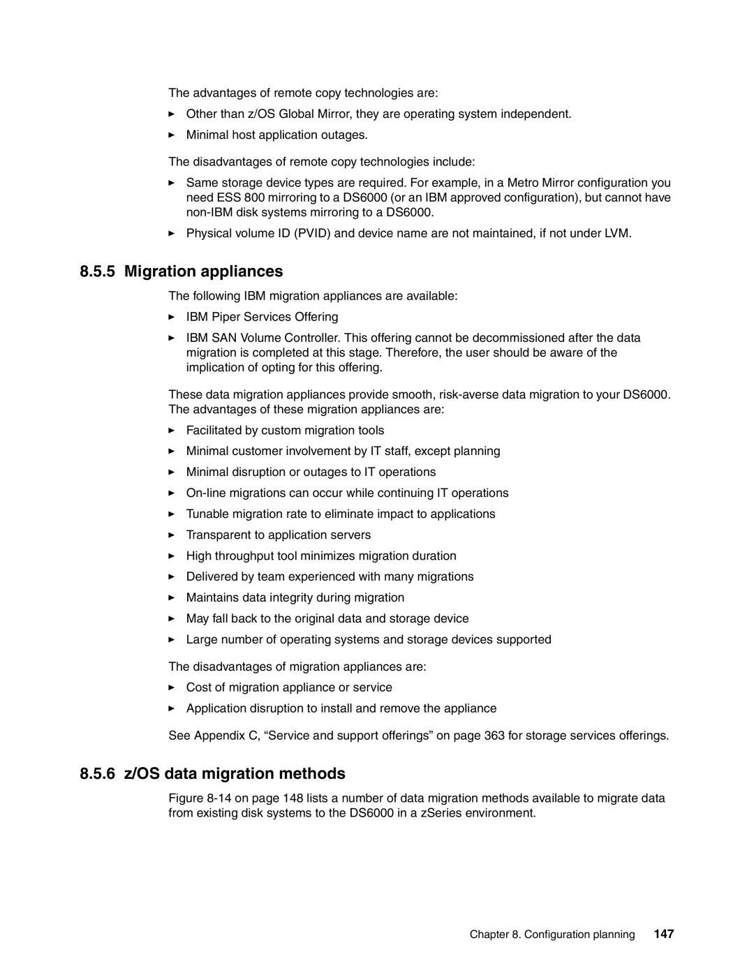 IBM DS6000 Series manual Migration appliances, 6 z/OS data migration methods, 147 