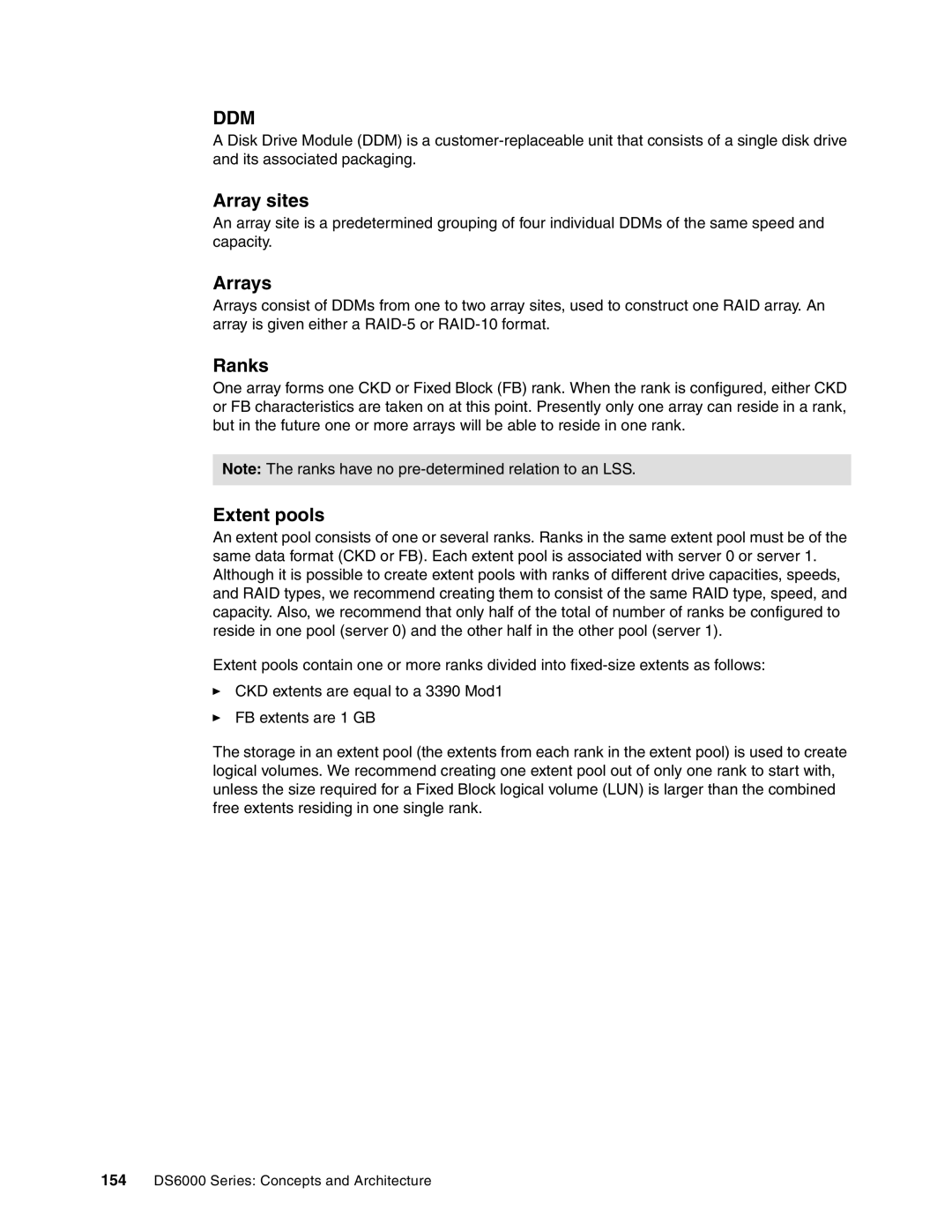 IBM DS6000 Series manual Array sites, Arrays, Ranks, Extent pools 