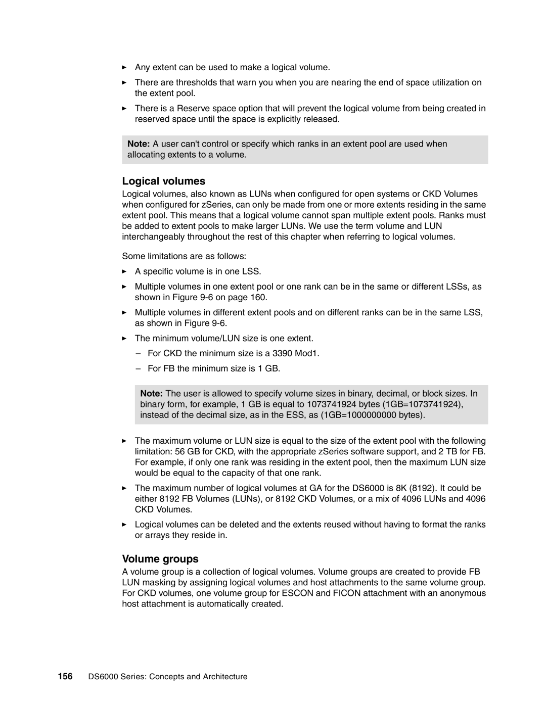 IBM DS6000 Series manual Logical volumes, Volume groups 