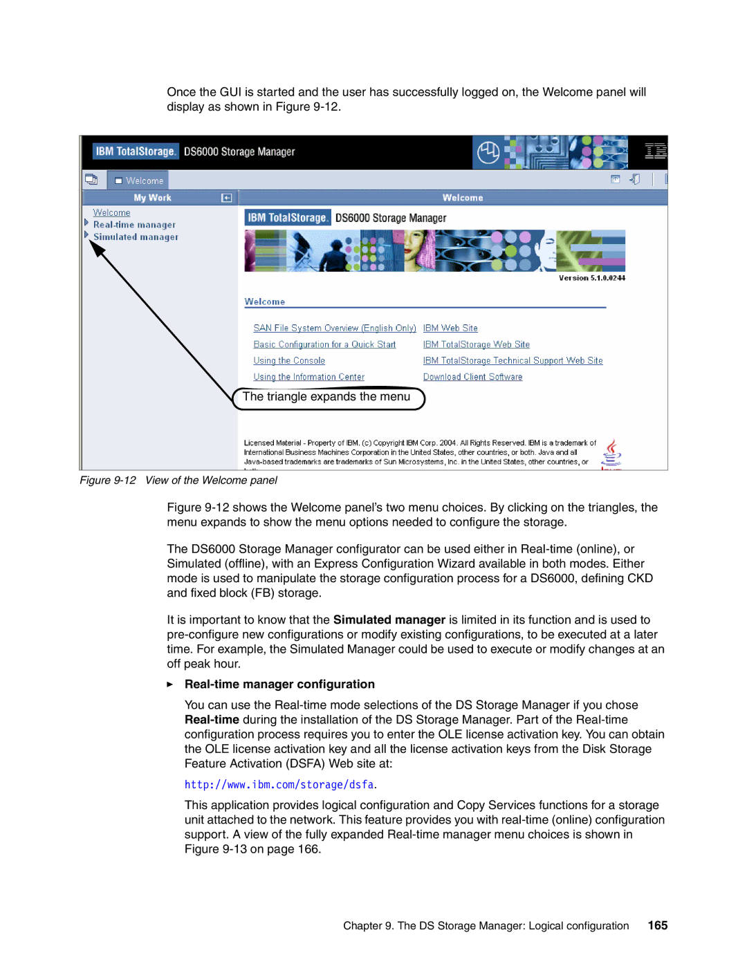 IBM DS6000 Series manual Real-time manager configuration, View of the Welcome panel 