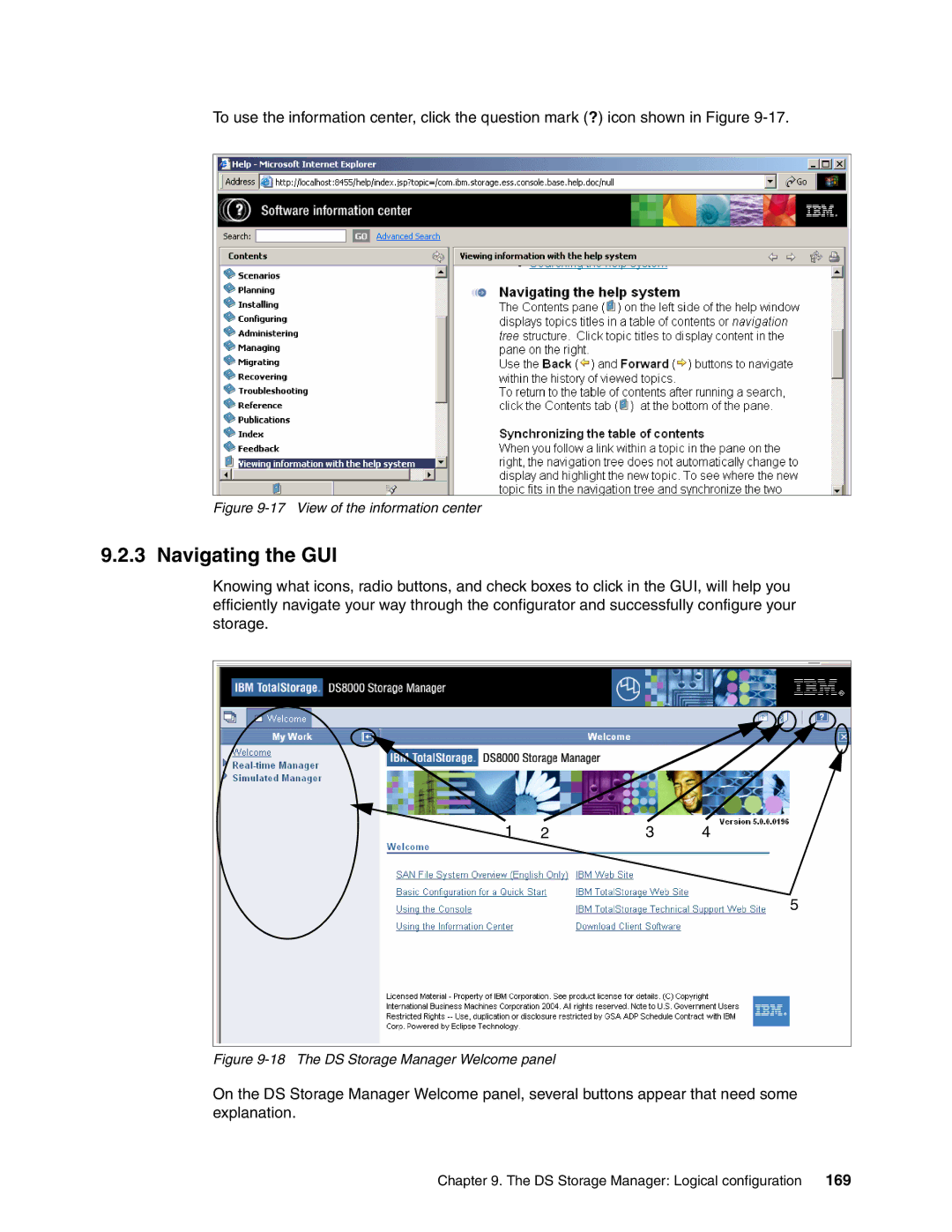 IBM DS6000 Series manual Navigating the GUI, View of the information center 