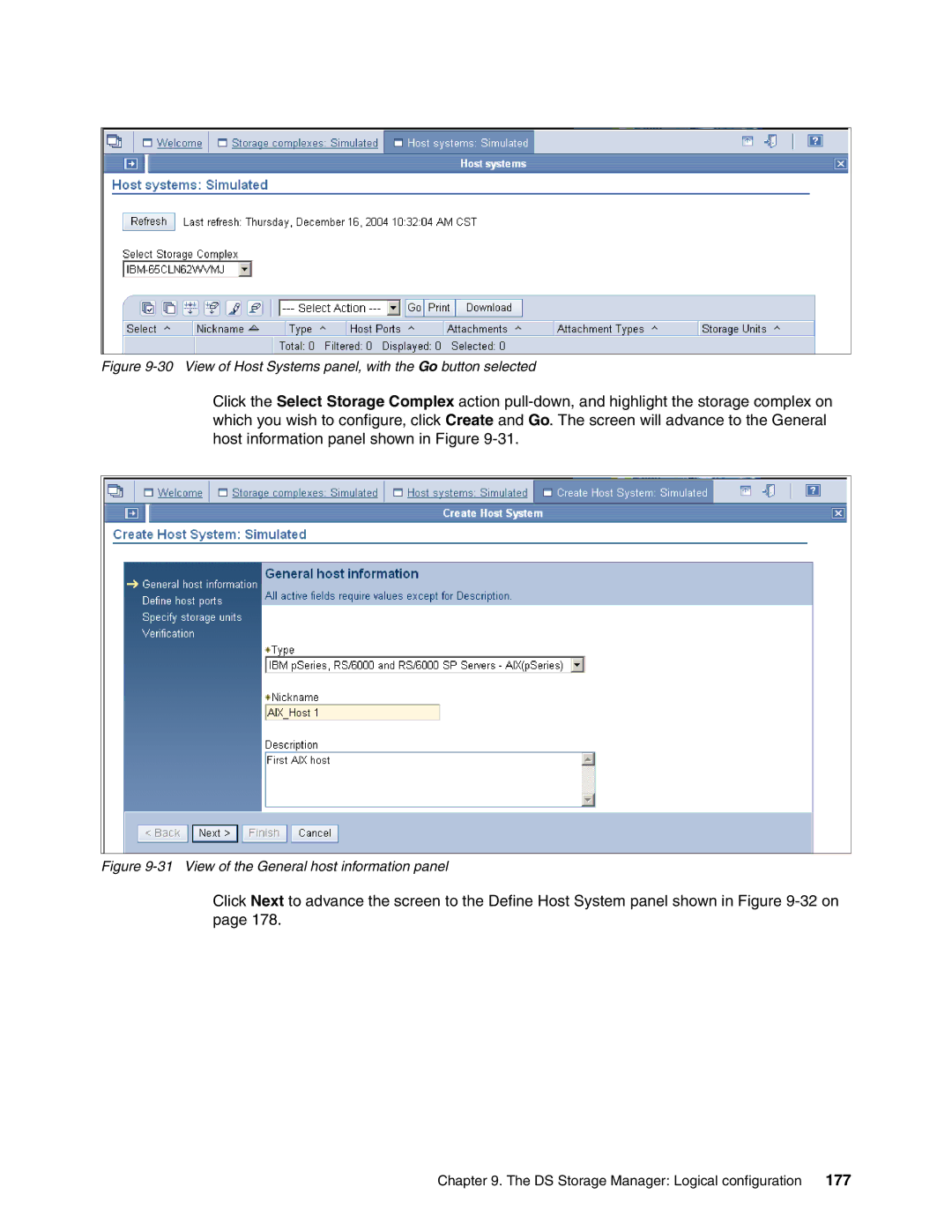 IBM DS6000 Series manual View of Host Systems panel, with the Go button selected 