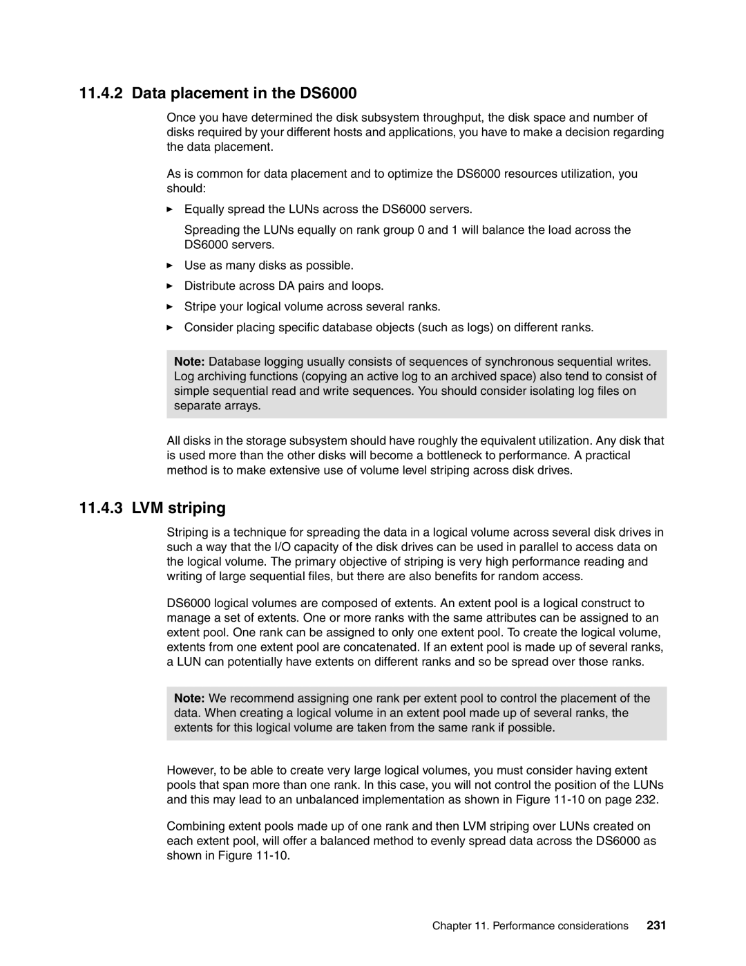 IBM DS6000 Series manual Data placement in the DS6000, LVM striping, 231 