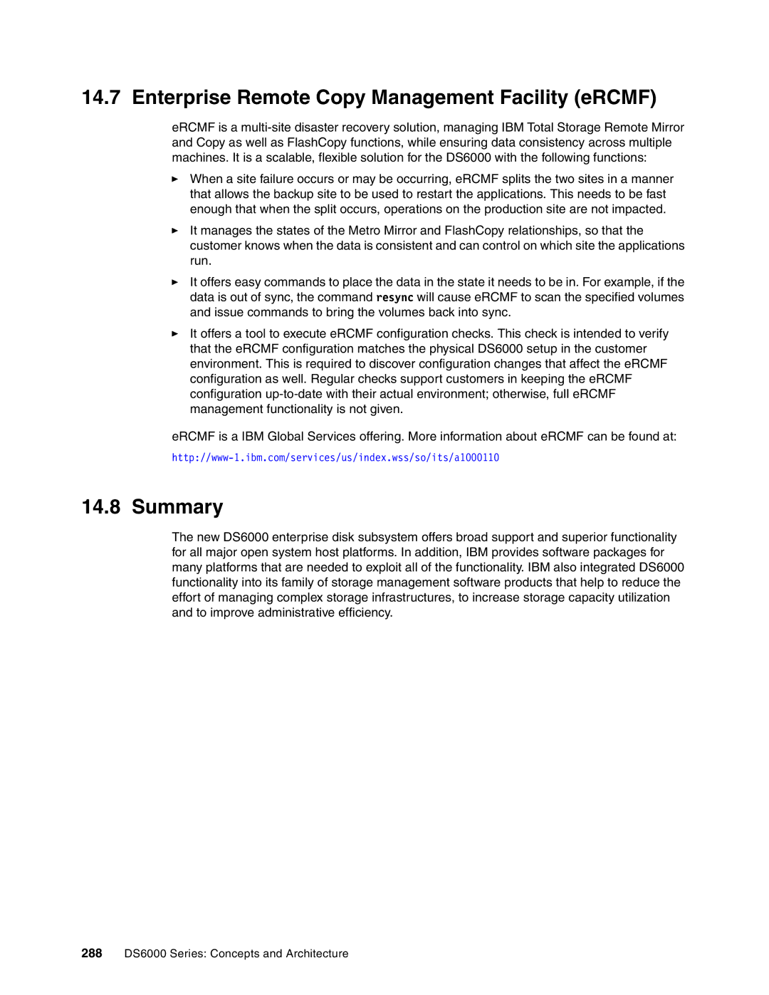 IBM DS6000 Series manual Enterprise Remote Copy Management Facility eRCMF, Summary 