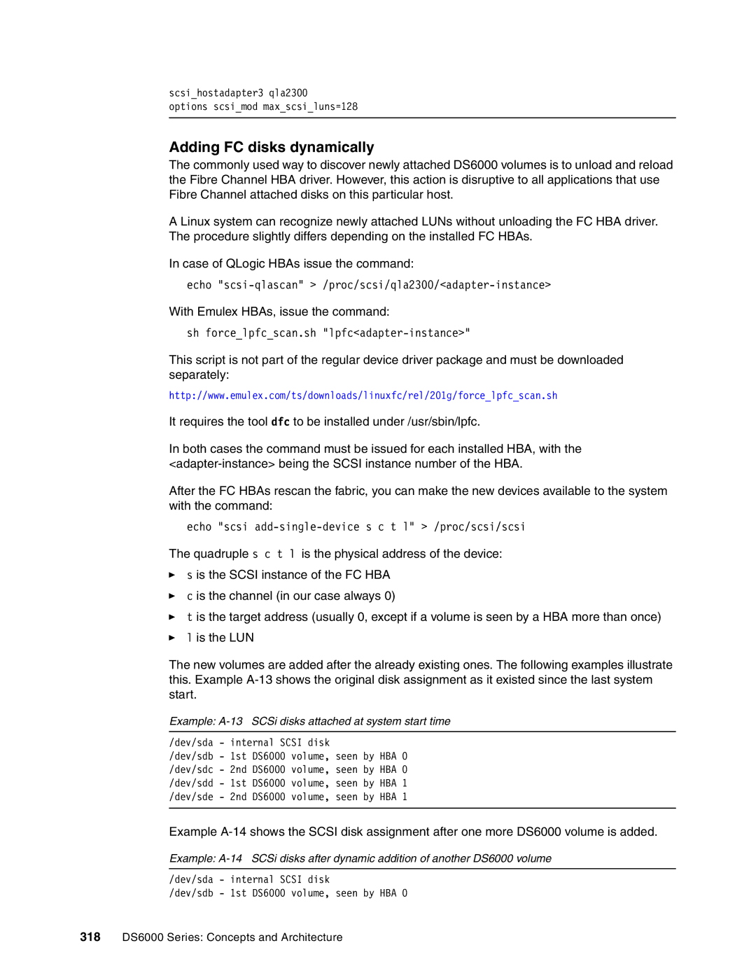 IBM DS6000 Series manual Adding FC disks dynamically, Example A-13 SCSi disks attached at system start time 