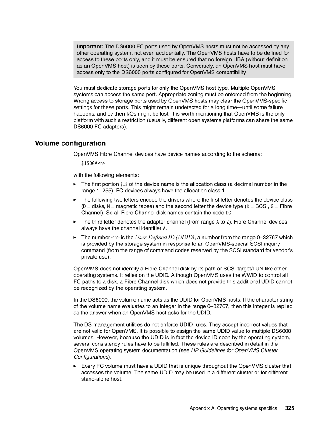 IBM DS6000 Series manual Volume configuration, 325 