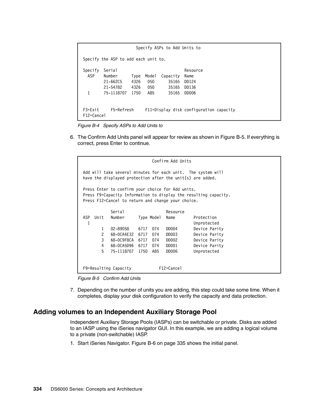 IBM DS6000 Series manual Adding volumes to an Independent Auxiliary Storage Pool, Figure B-4 Specify ASPs to Add Units to 