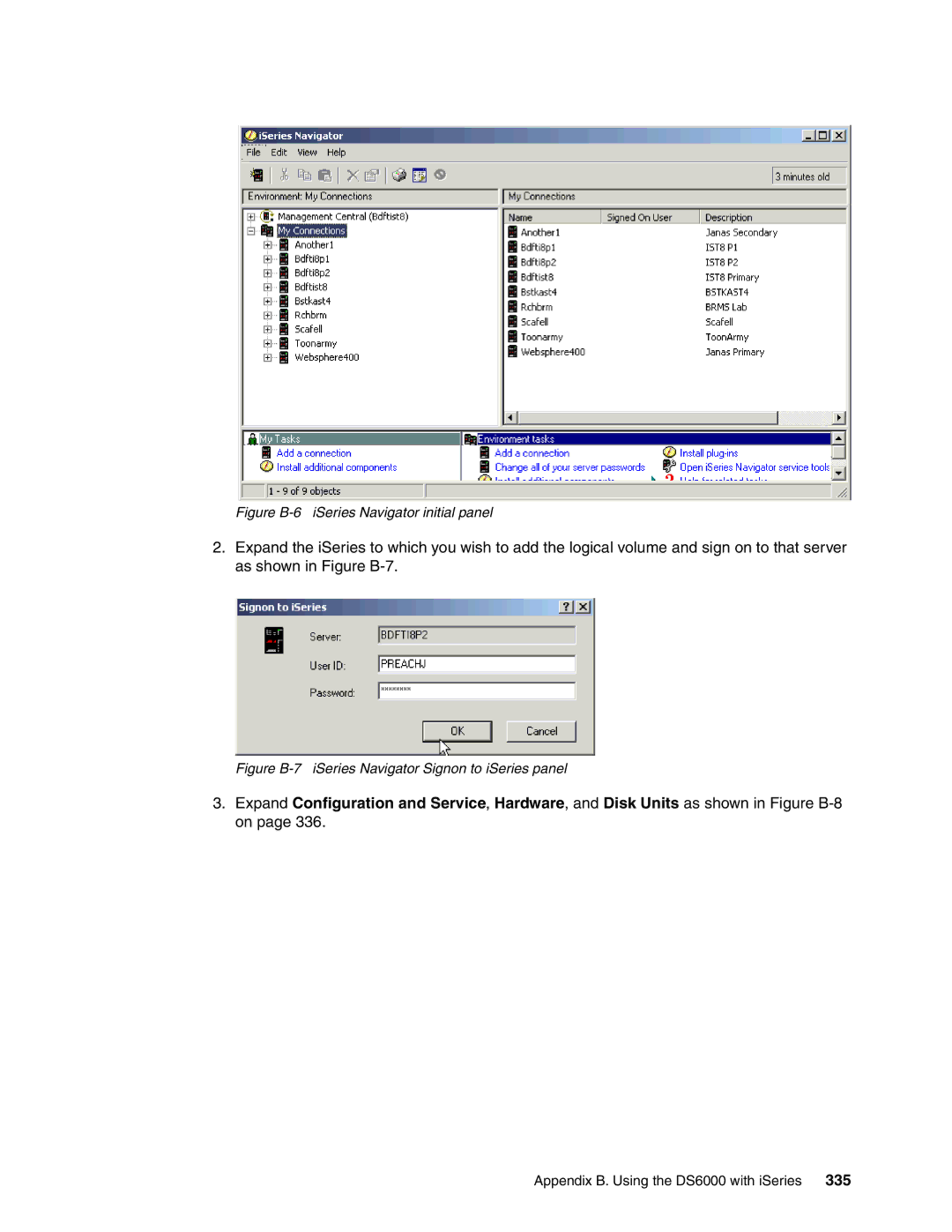 IBM DS6000 Series manual Figure B-6 iSeries Navigator initial panel 