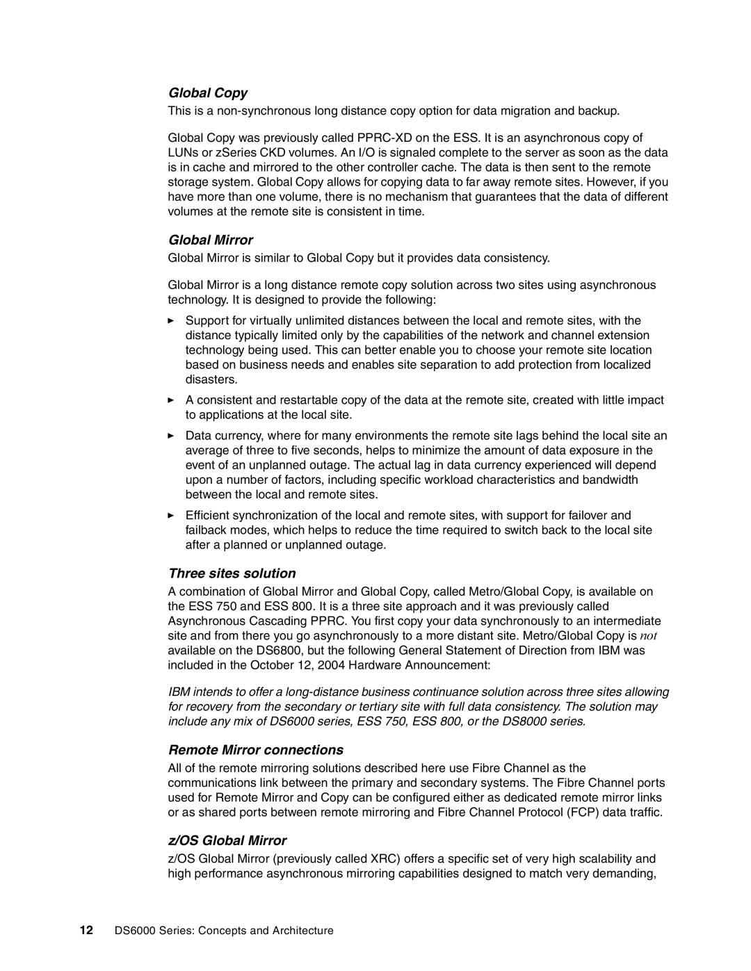 IBM DS6000 Series manual Global Copy, Three sites solution, Remote Mirror connections, OS Global Mirror 