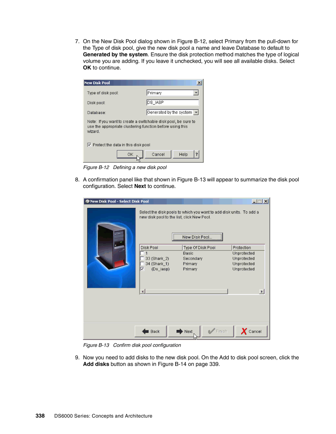 IBM DS6000 Series manual Figure B-12 Defining a new disk pool 