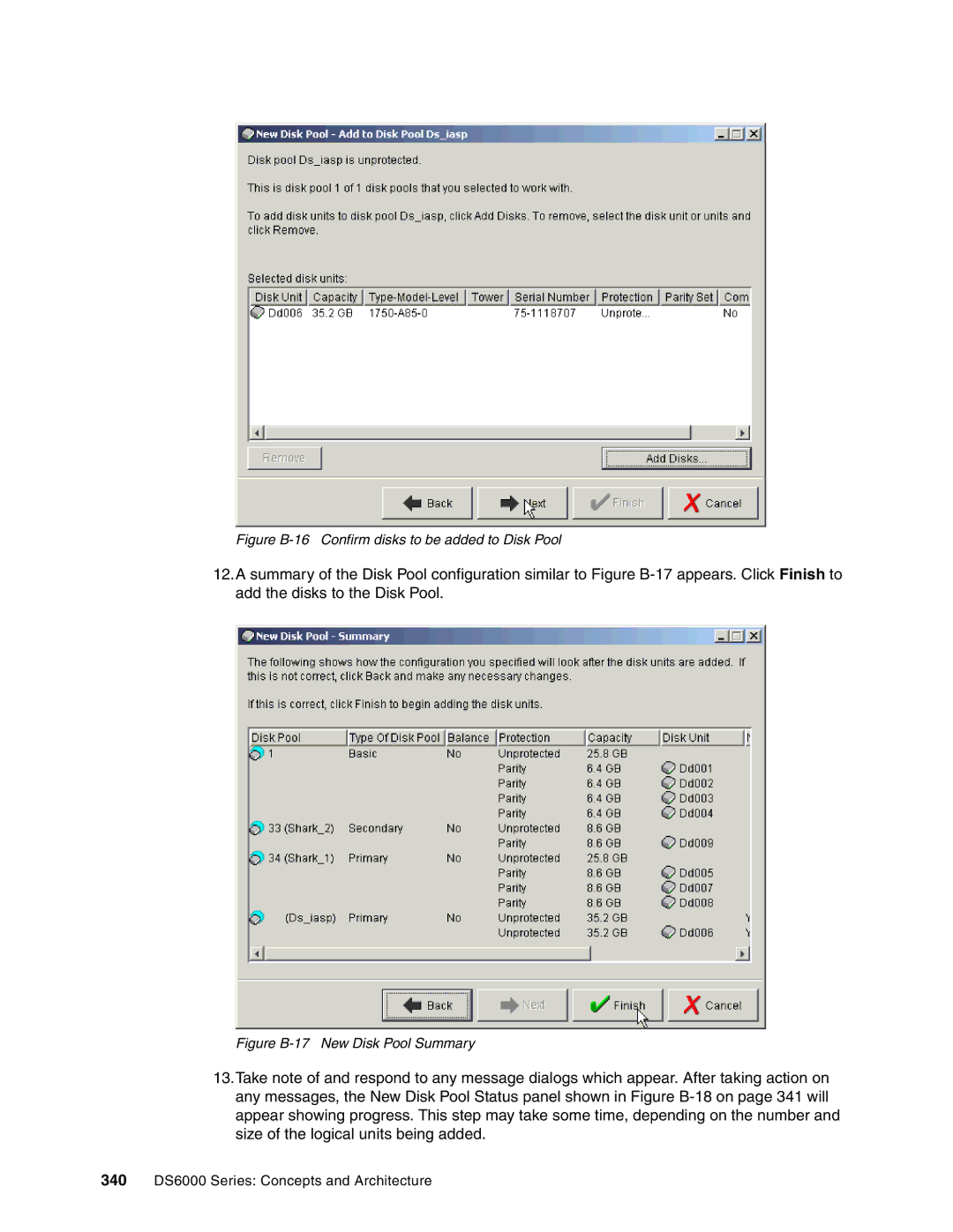 IBM DS6000 Series manual Figure B-16 Confirm disks to be added to Disk Pool 