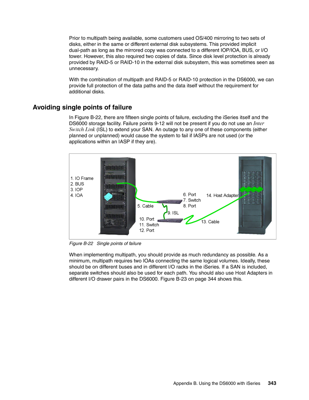 IBM DS6000 Series manual Avoiding single points of failure, Figure B-22 Single points of failure 