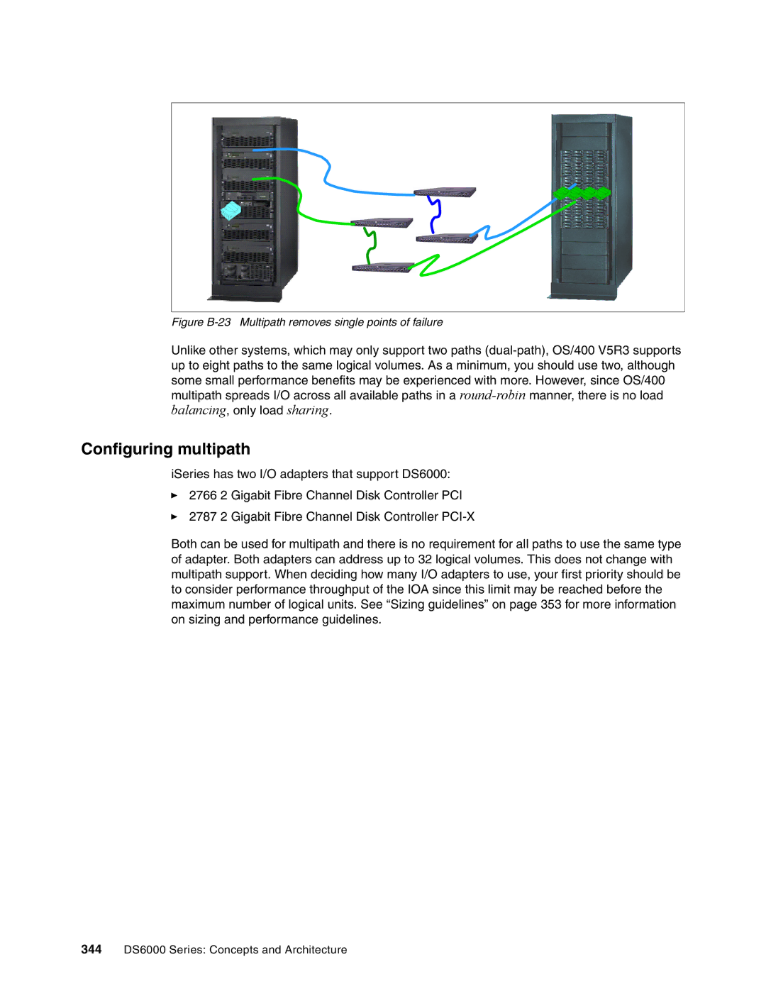 IBM DS6000 Series manual Configuring multipath, Figure B-23 Multipath removes single points of failure 