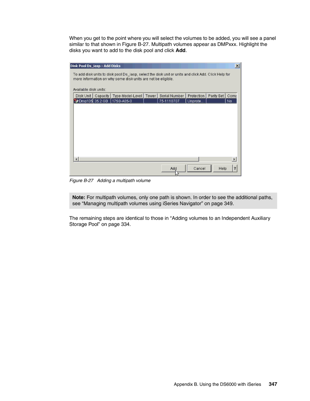 IBM DS6000 Series manual Figure B-27 Adding a multipath volume 