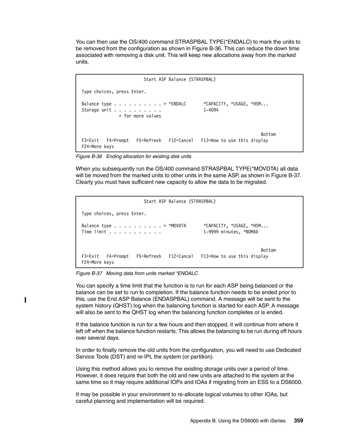 IBM DS6000 Series manual Figure B-36 Ending allocation for existing disk units 