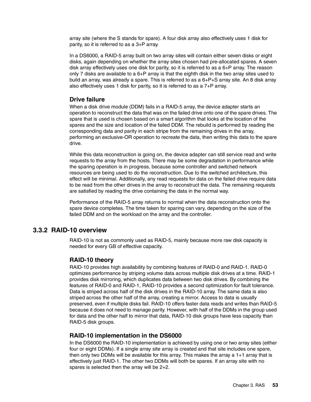 IBM DS6000 Series manual RAID-10 overview, Drive failure, RAID-10 theory, RAID-10 implementation in the DS6000 