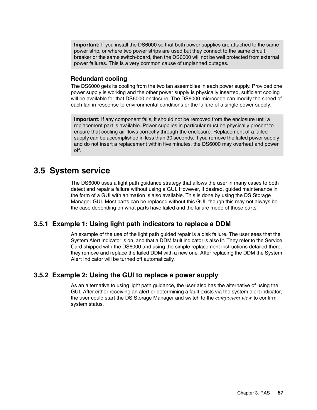 IBM DS6000 Series manual System service, Example 1 Using light path indicators to replace a DDM, Redundant cooling 