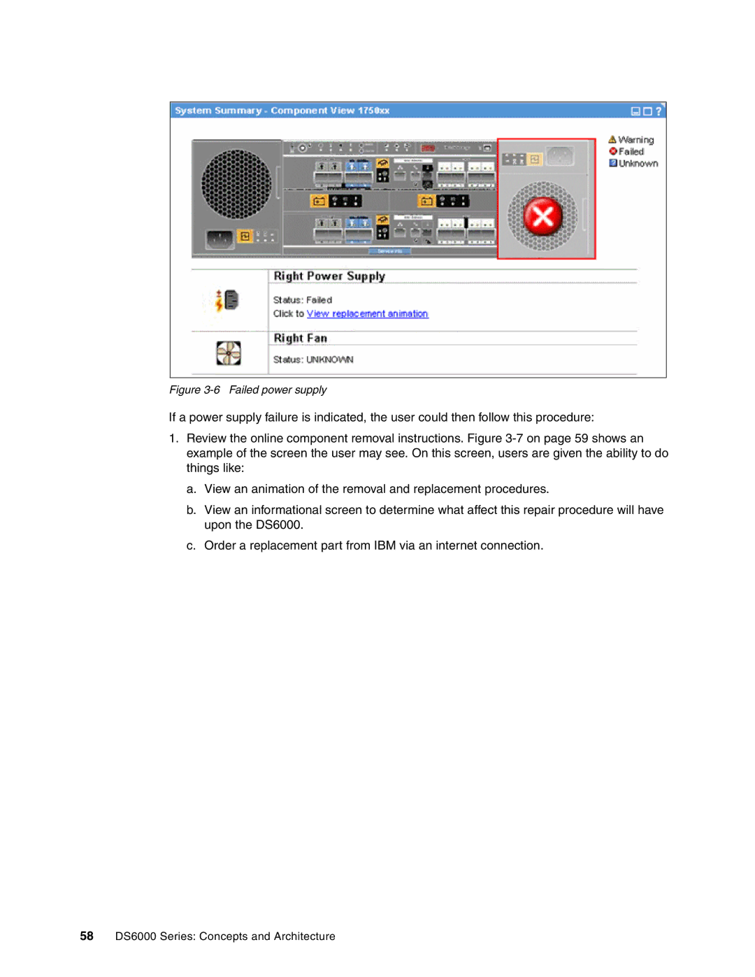 IBM DS6000 Series manual Failed power supply 