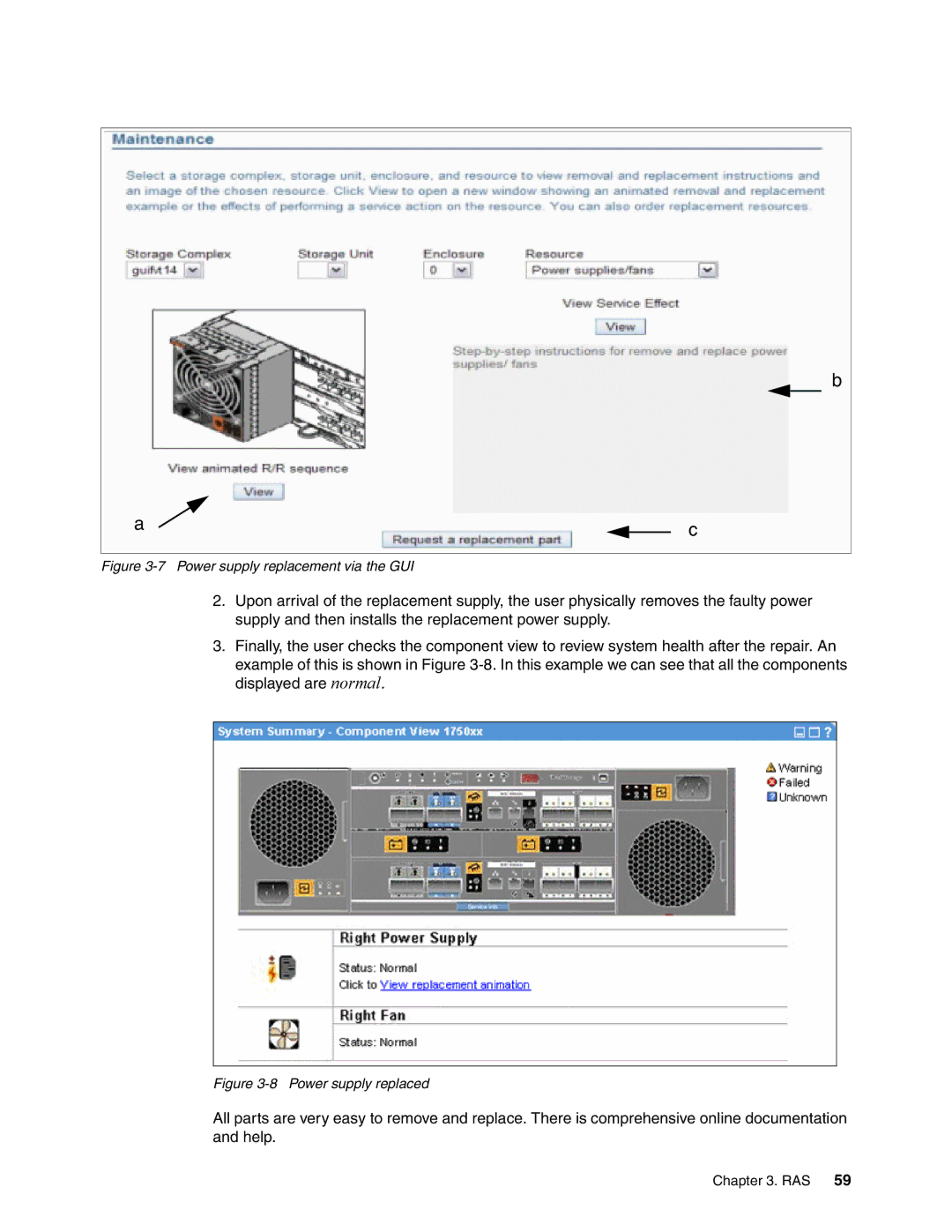 IBM DS6000 Series manual Power supply replacement via the GUI 