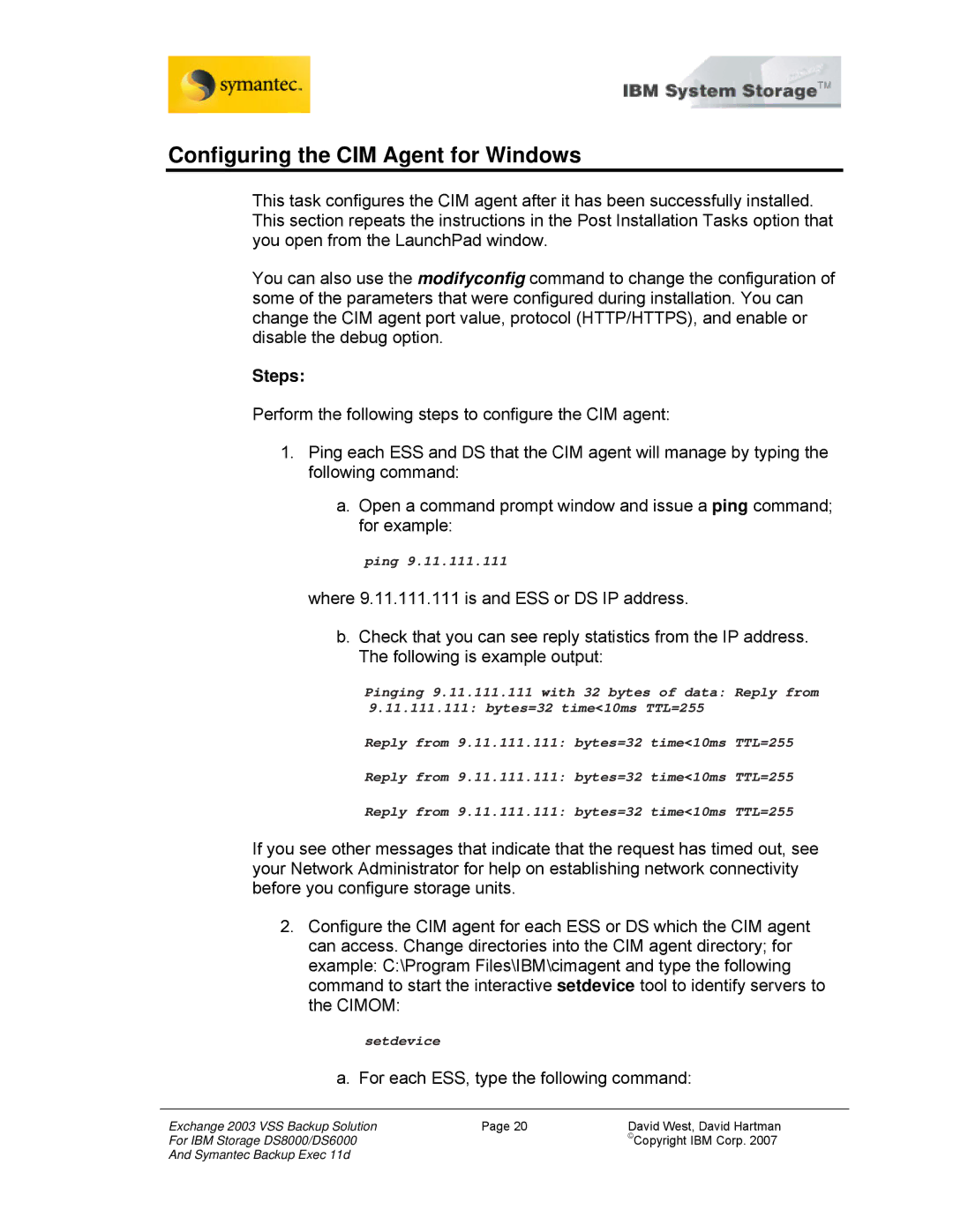 IBM DS8000, DS6000 manual Configuring the CIM Agent for Windows, Steps 