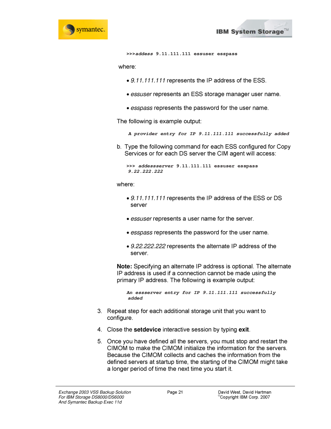 IBM DS6000, DS8000 manual Provider entry for IP 9.11.111.111 successfully added 