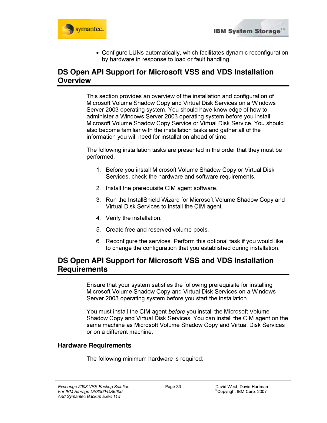 IBM DS6000, DS8000 manual Hardware Requirements, Following minimum hardware is required 