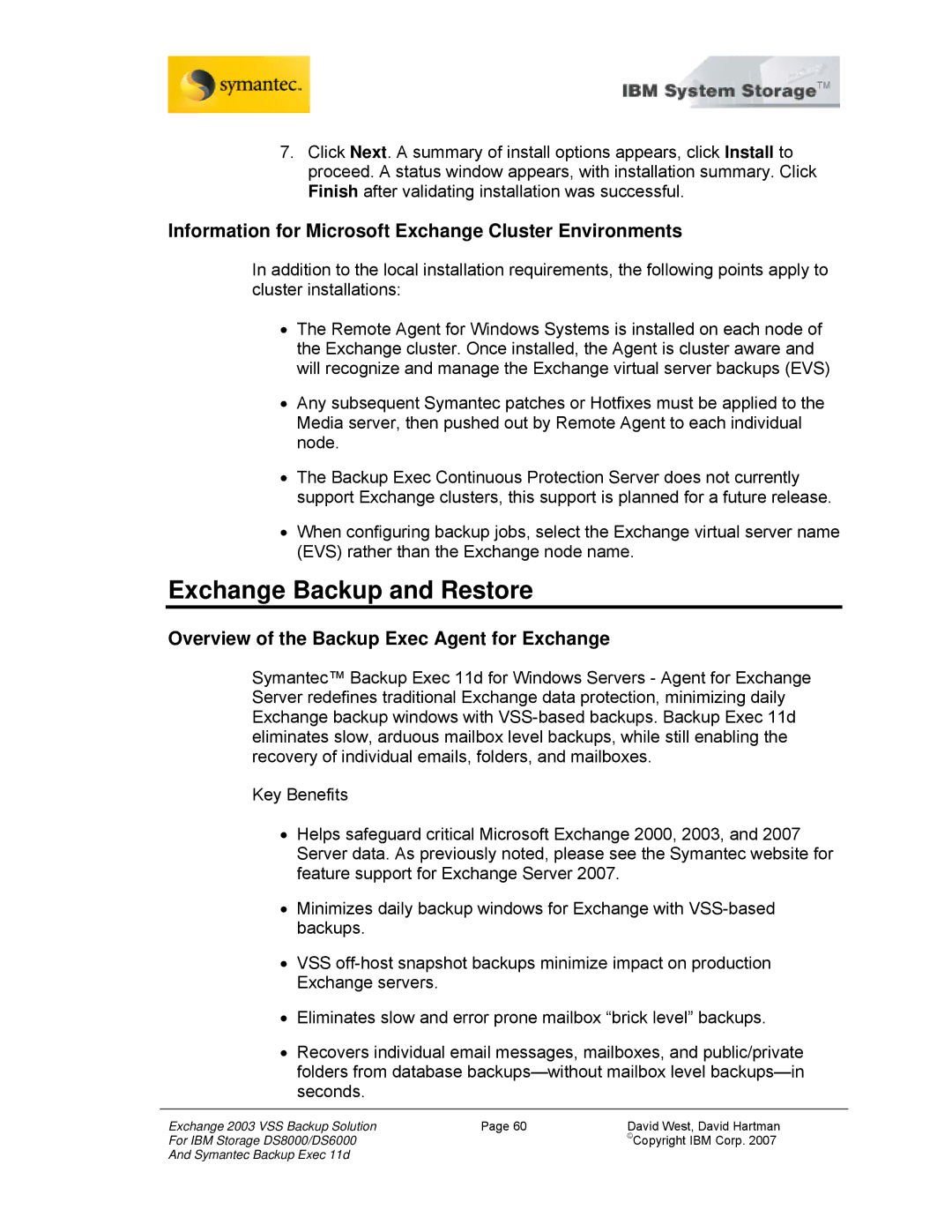 IBM DS8000, DS6000 manual Exchange Backup and Restore, Information for Microsoft Exchange Cluster Environments 