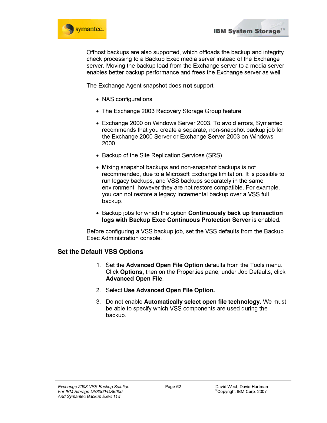 IBM DS8000, DS6000 manual Set the Default VSS Options 