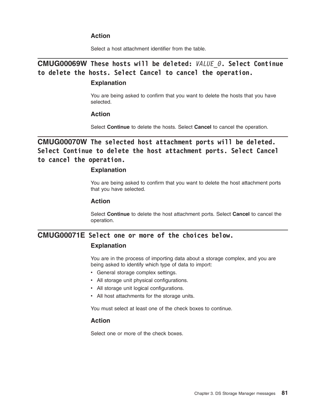 IBM DS8000 manual CMUG00071E Select one or more of the choices below 