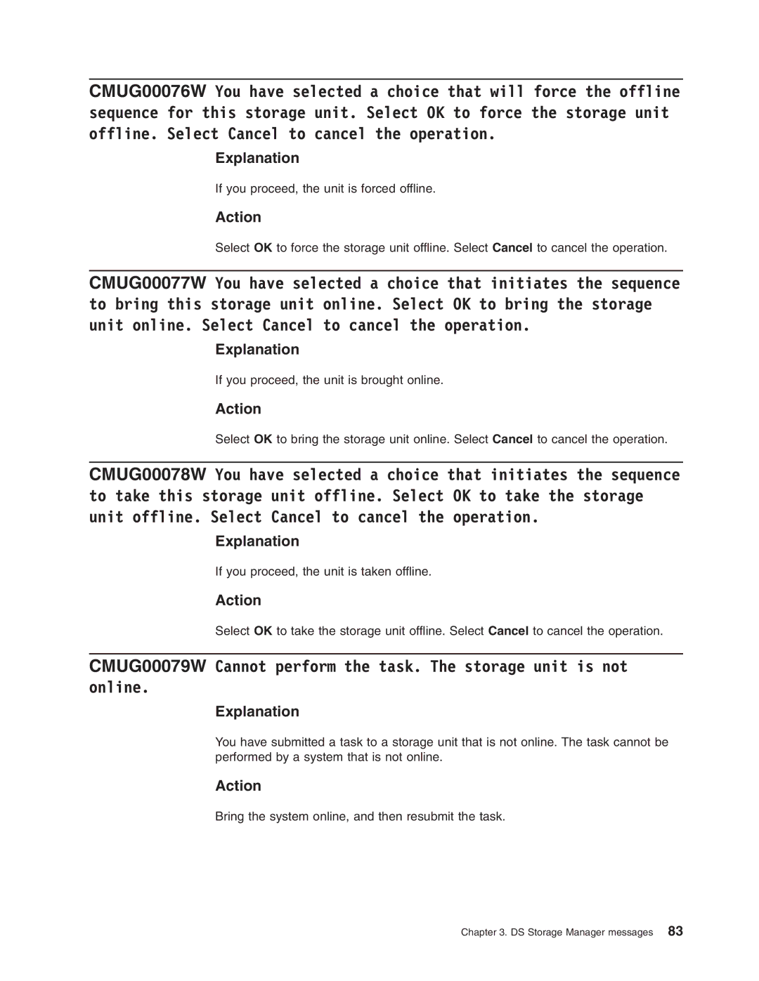 IBM DS8000 manual If you proceed, the unit is forced offline 