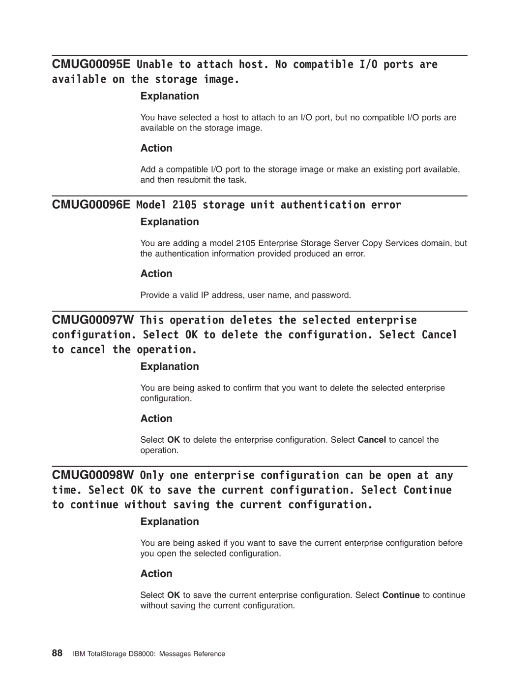 IBM DS8000 manual CMUG00096E Model 2105 storage unit authentication error 