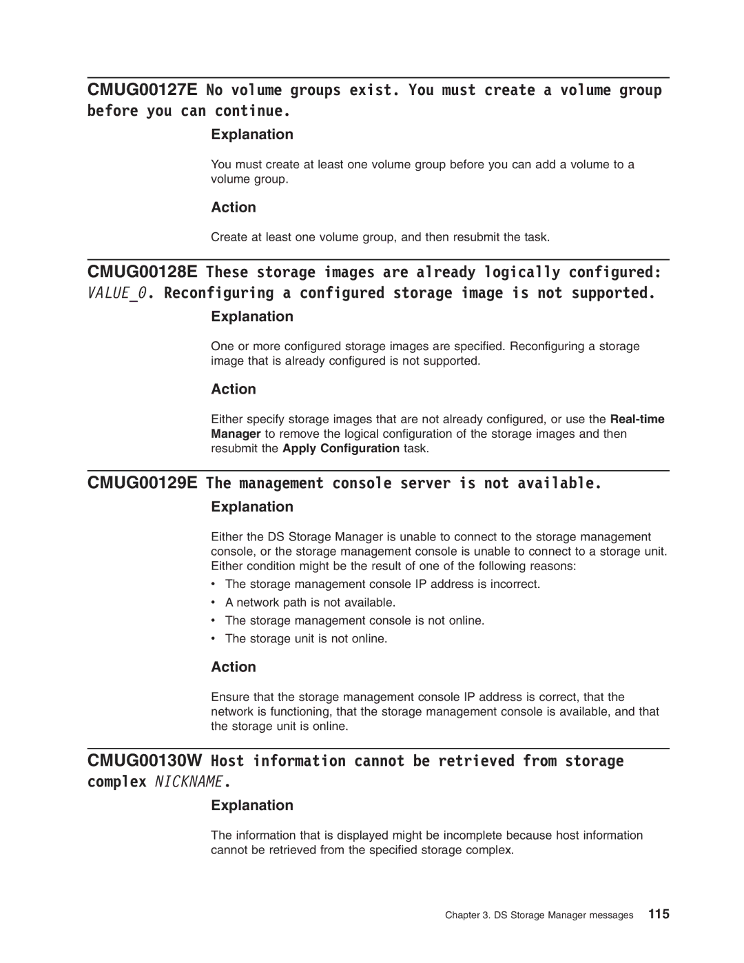 IBM DS8000 manual CMUG00129E The management console server is not available 