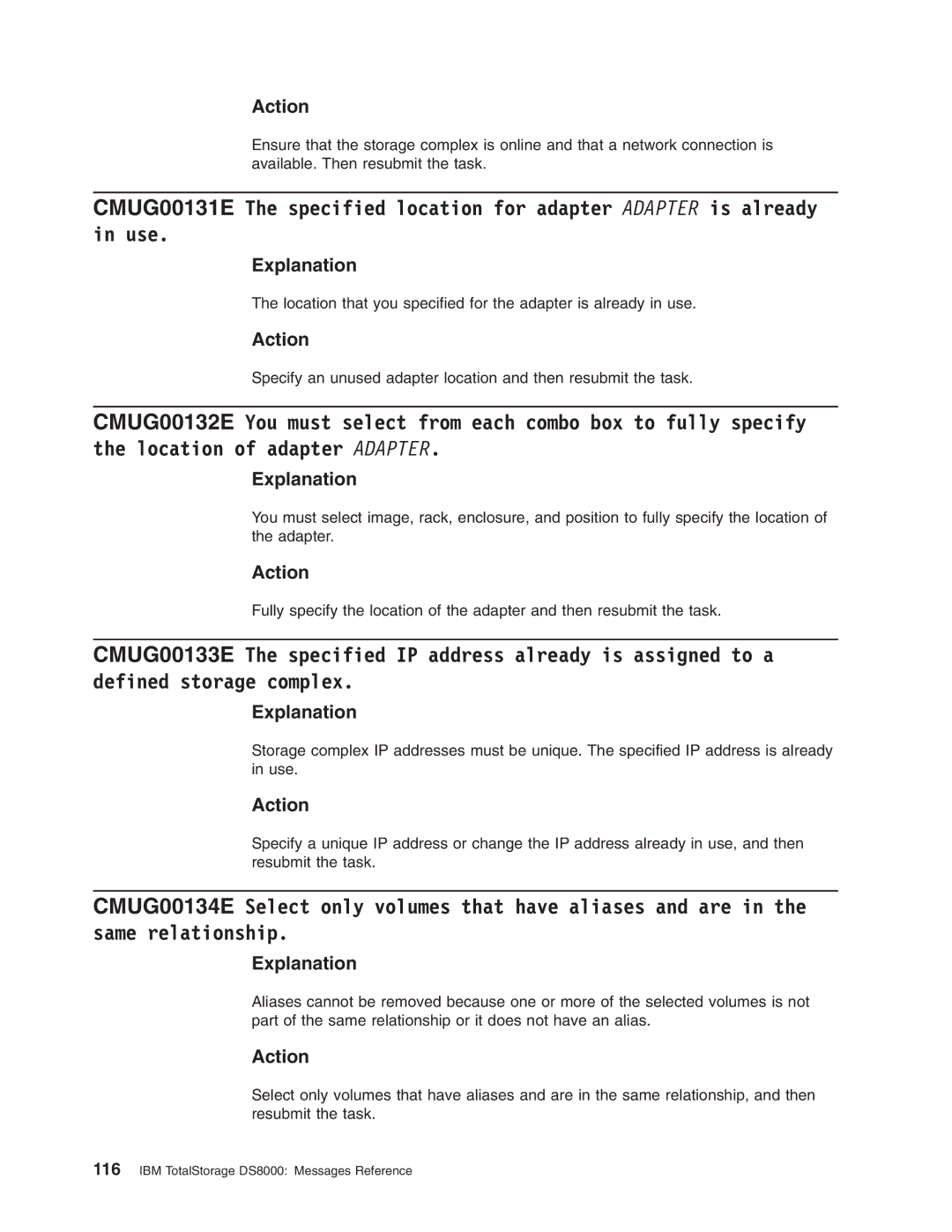 IBM DS8000 manual Action 