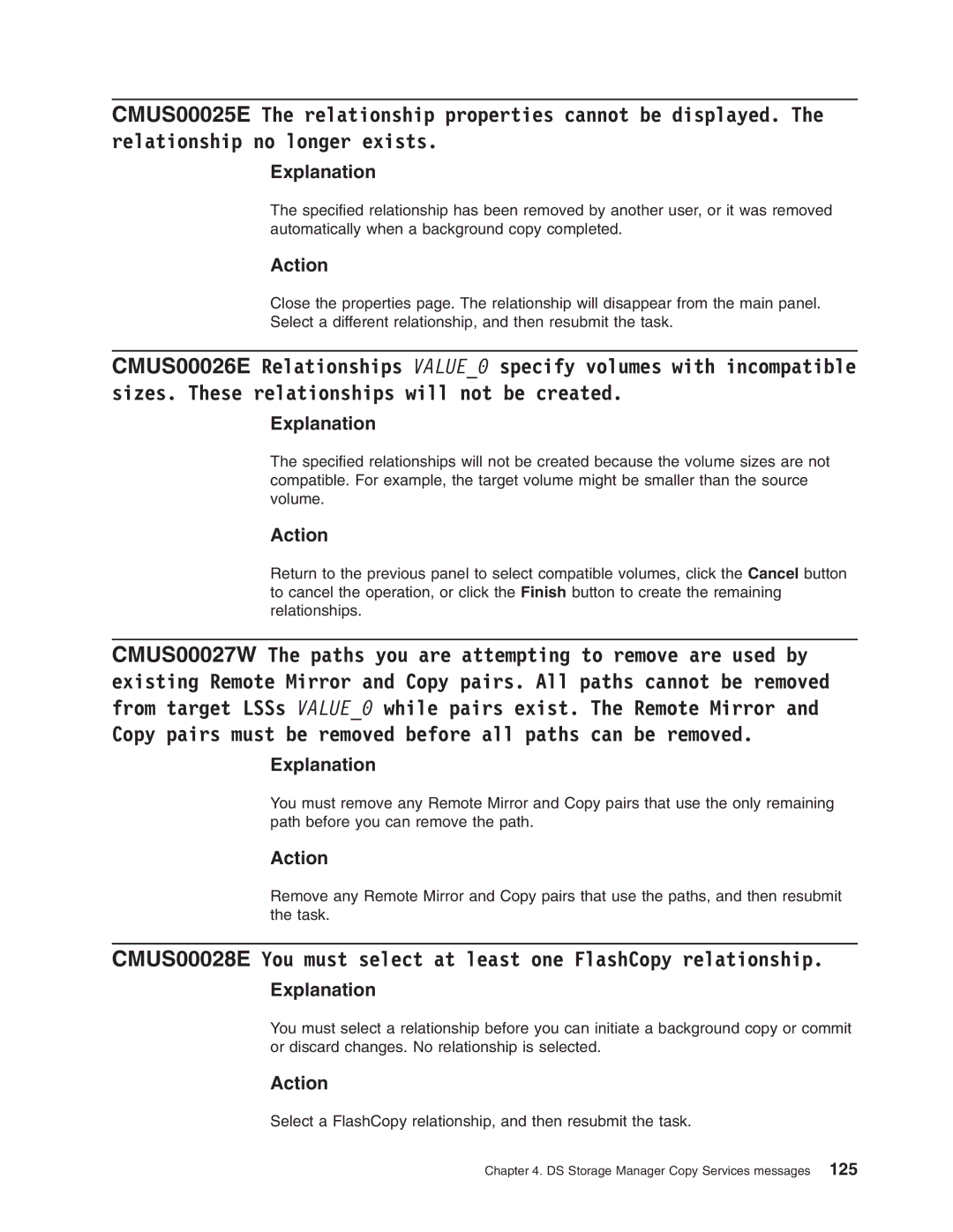 IBM DS8000 manual Select a FlashCopy relationship, and then resubmit the task 