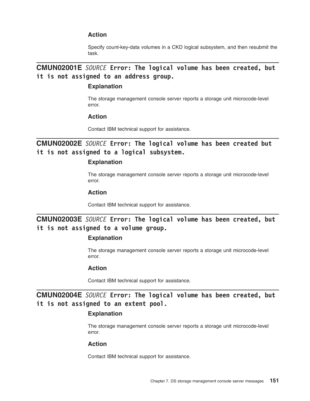 IBM DS8000 manual Action 