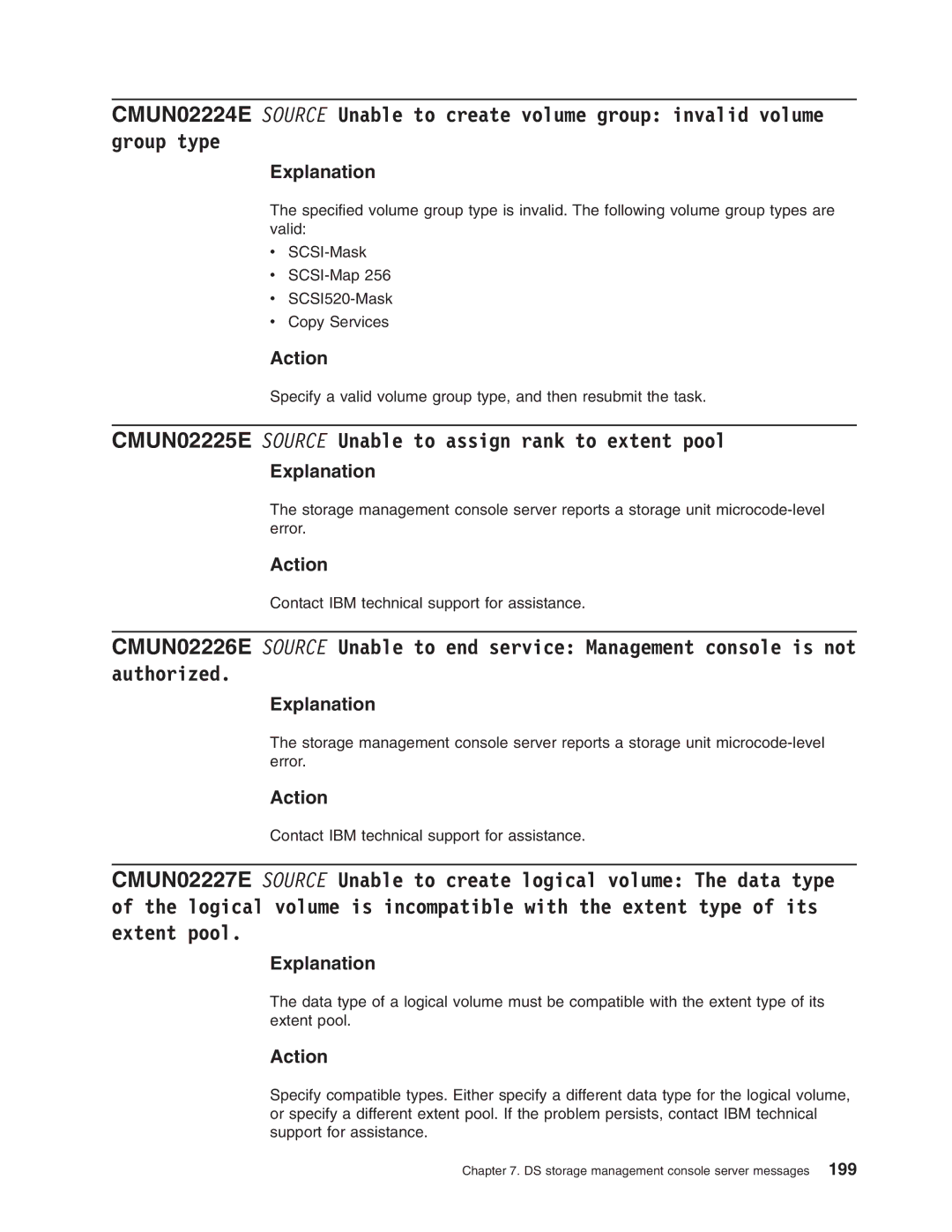 IBM DS8000 manual CMUN02225E Source Unable to assign rank to extent pool 